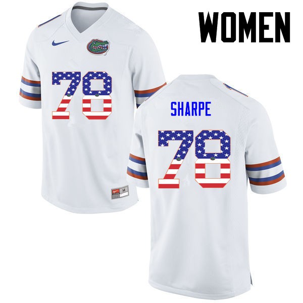 Florida Gators Women #78 David Sharpe College Football USA Flag Fashion White